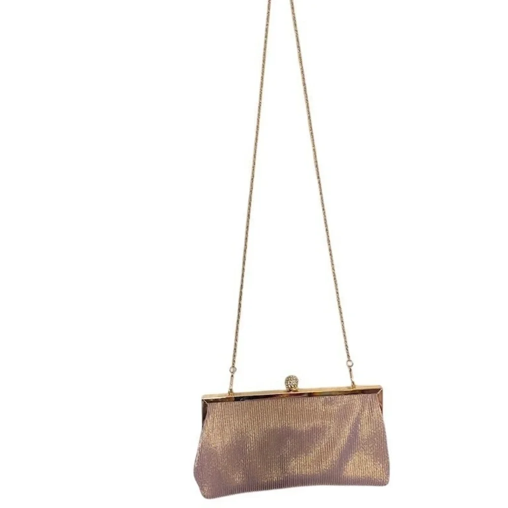 Nina Clutch Womens Small Rose Gold‎ Pleated Evening Bag Chain Strap